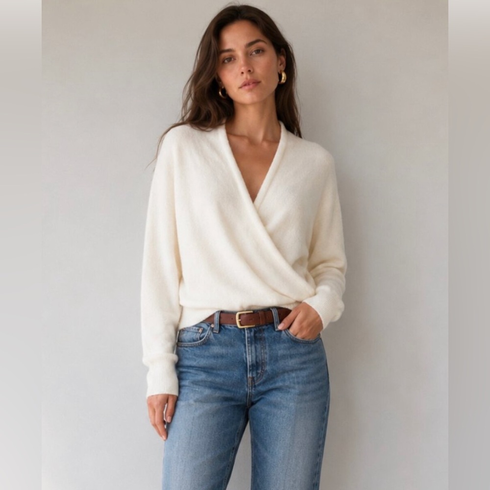 Banana Republic Wool Blend Aire Yarn Faux Wrap Sweater